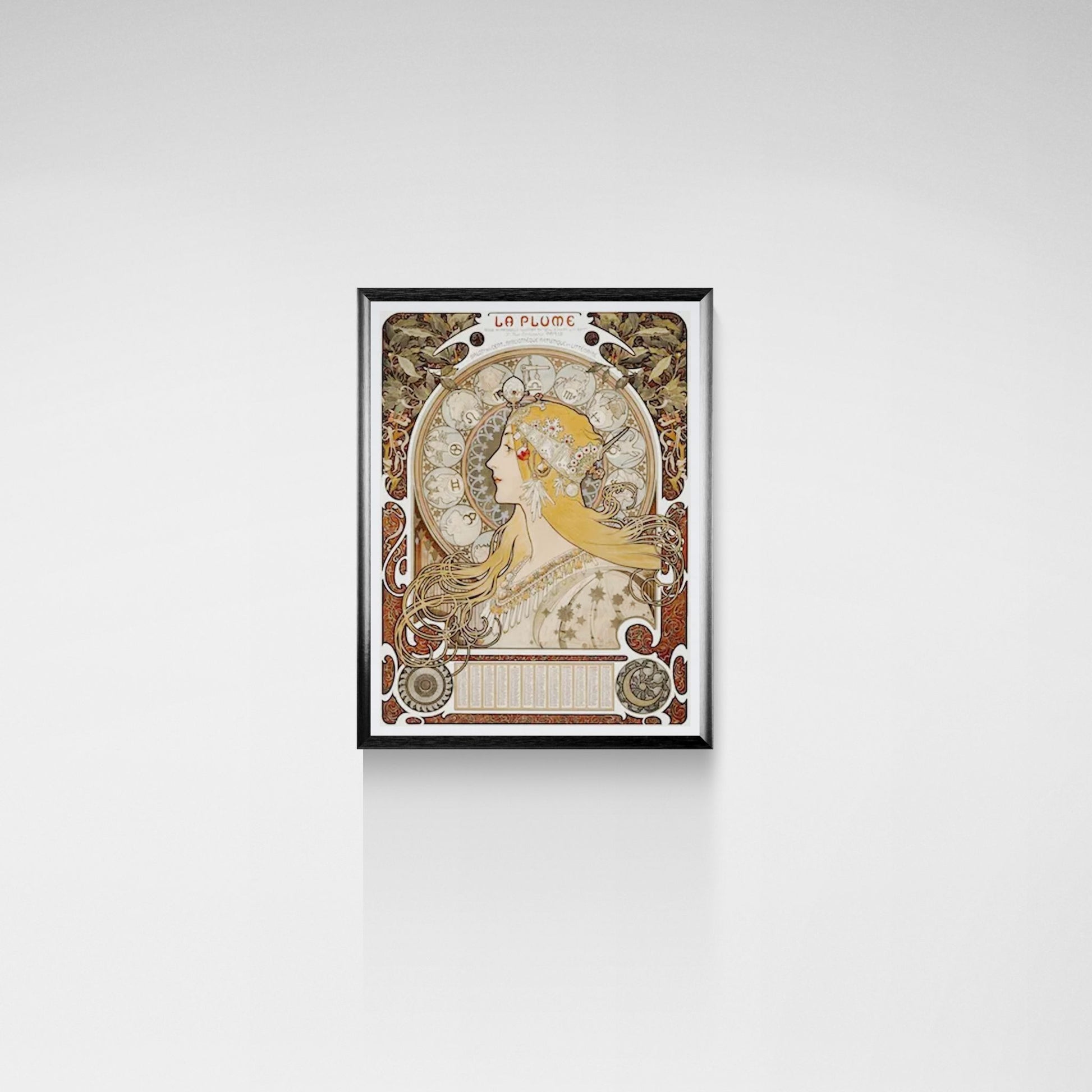Decorative framed artwork with intricate design on a white background