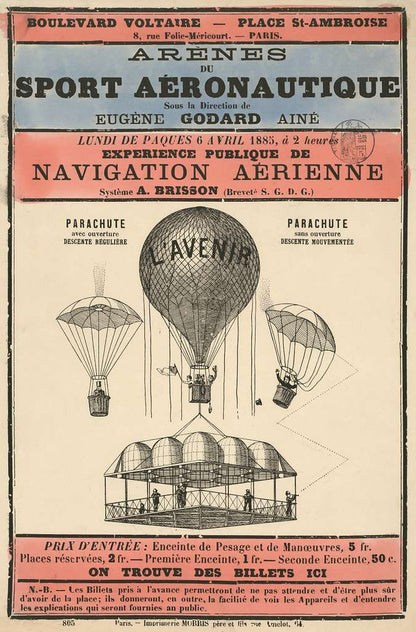 Aeronautical show poster, Paris (1800s) | Hot air balloon print