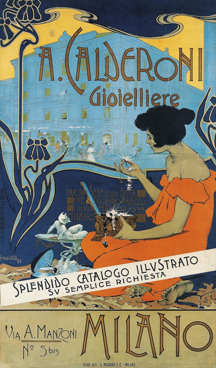 Póster del joyero Calderoni (Milán, década de 1890) | Impresiones modernistas | Adolfo Hohenstein
