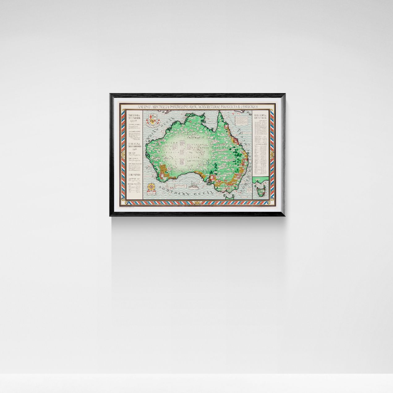 Framed map of Australia on a white wall