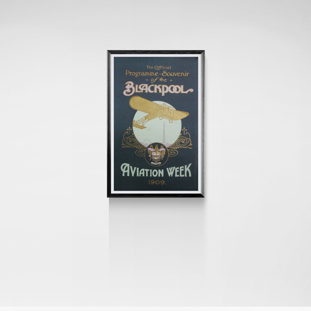 Framed poster for Blackpool Aviation Week 1909 on a white background