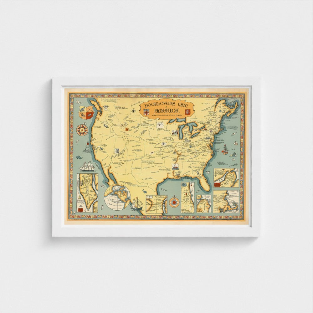 Framed vintage-style map of the United States on a white background