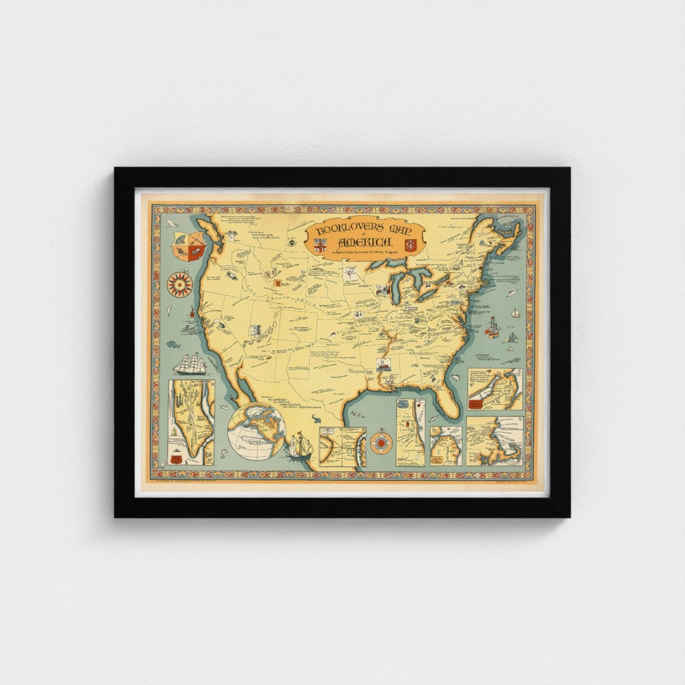 Framed vintage-style map of the United States on a white background