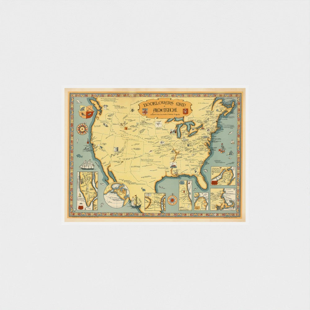 Vintage-style map of the United States on a white background