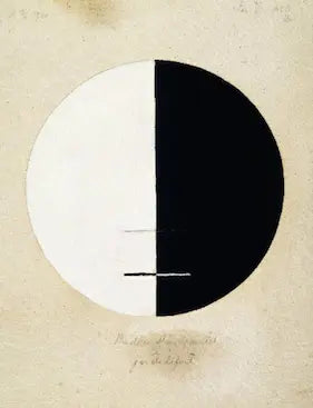 Simplified illustration of a black and white circle on a beige background