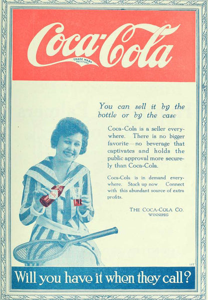 Old Coca Cola poster tennis advert from Canadian Grocer (1919)