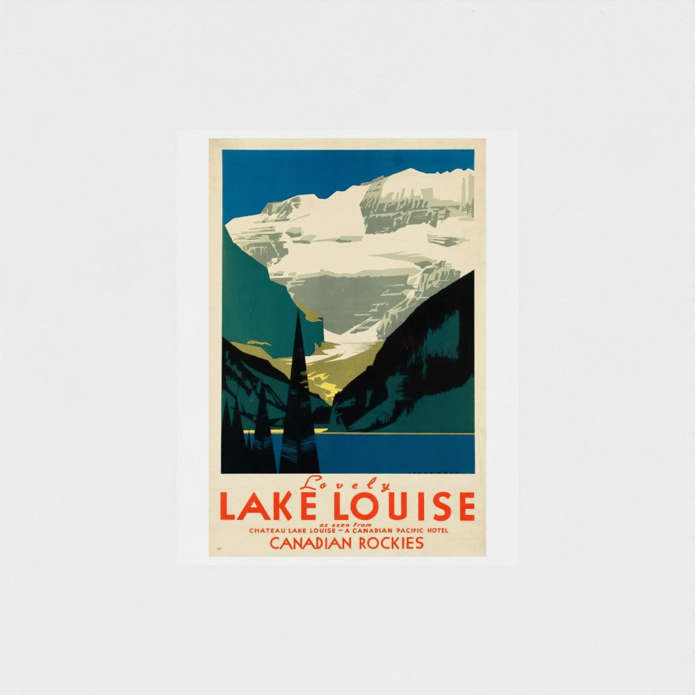 Vintage-style poster of Lake Louise with mountains and lake