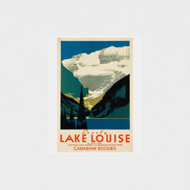Vintage-style poster of Lake Louise with mountains and lake