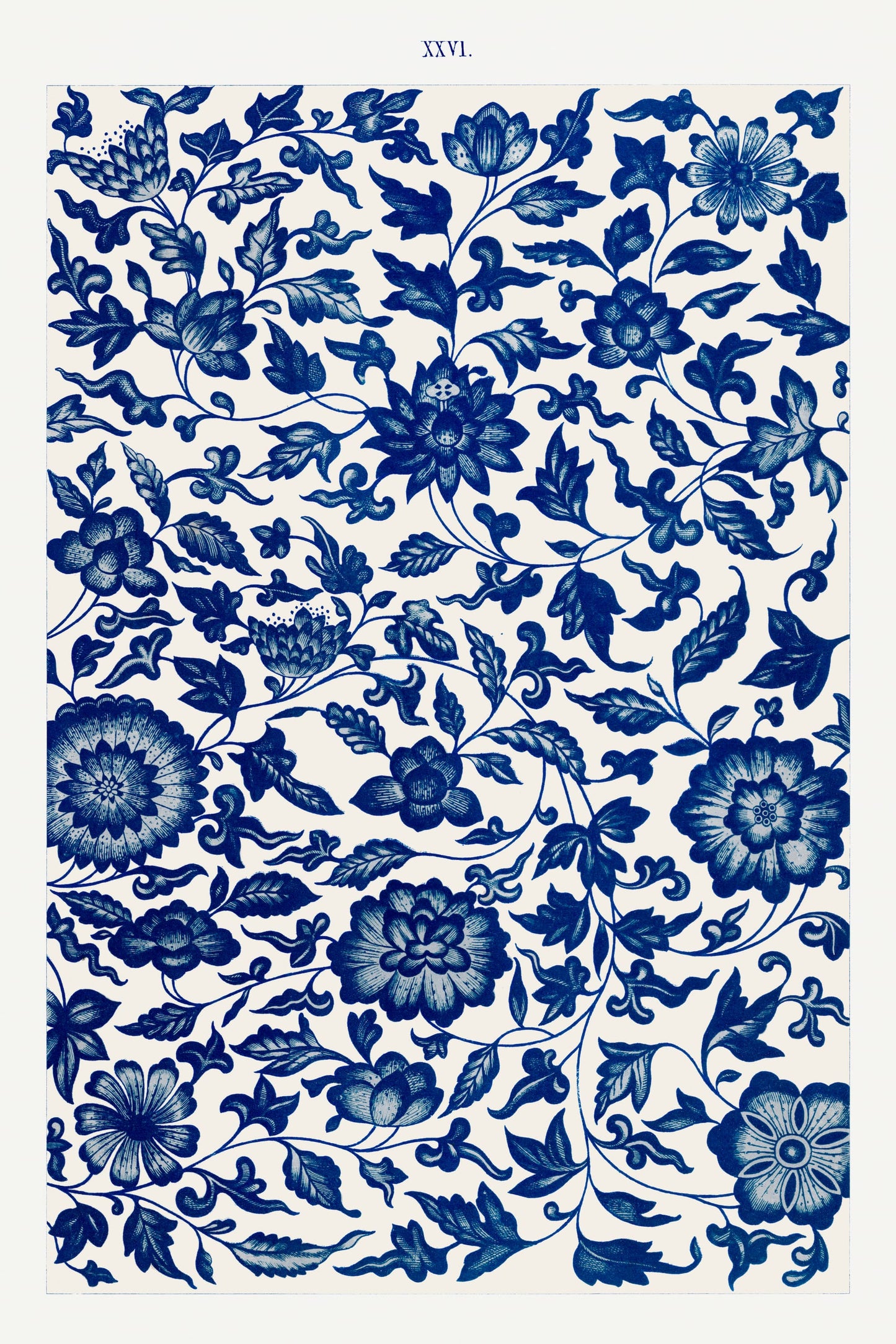 Blue floral pattern on a white background