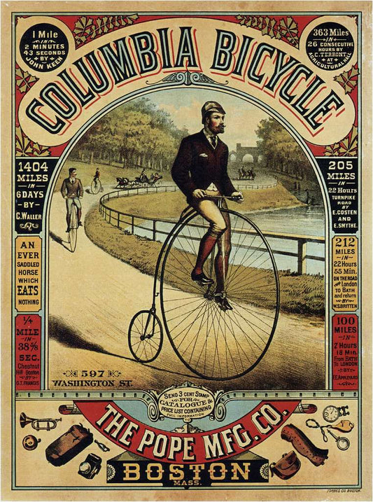 Columbia "Penny farthing" vintage cycling poster, Boston (1880s) Posters, Prints, & Visual Artwork The Trumpet Shop   