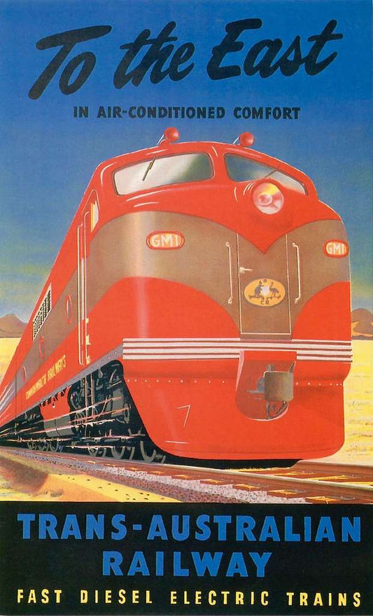 Trans-Australian vintage railway poster (1950s)