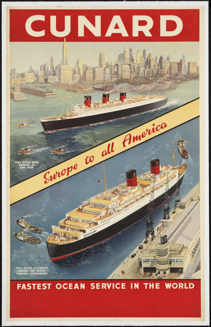 Cunard "Europe to America" travel poster artwork (1920s)