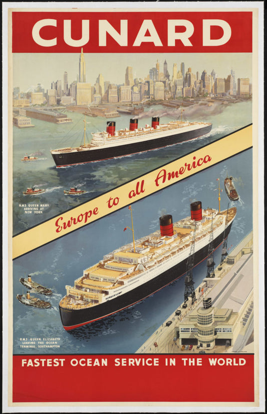 Cunard vintage poster "Europe to America" (1920s)