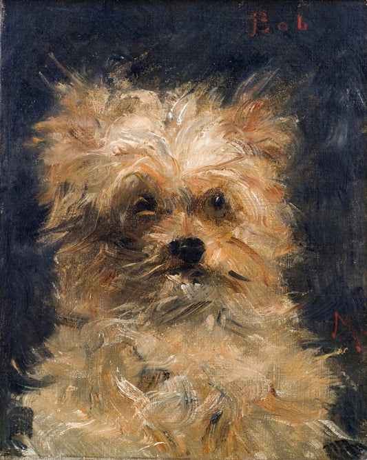 Painting of a dog with a dark background