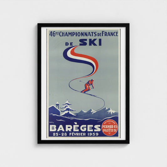 Vintage-style poster for ski championships with a skier and mountain design.