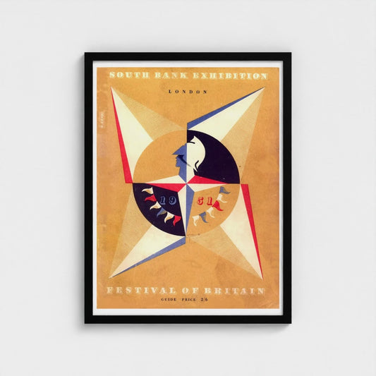 Framed Abram Games poster for the South Bank Exhibition Festival of Britain on a beige background