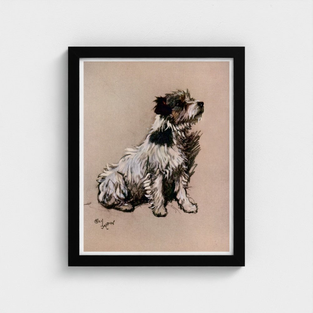 Framed artwork of a dog on a beige background