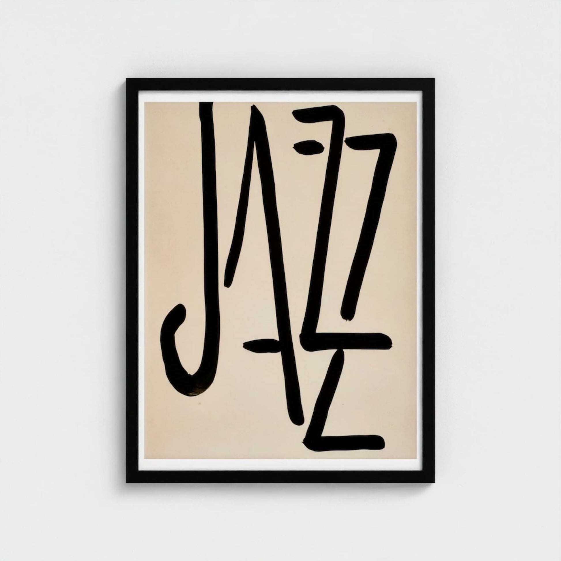 Framed poster with 'Jazz' text on a beige background