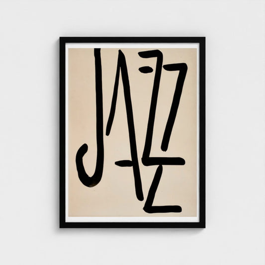 Framed poster with 'Jazz' text on a beige background