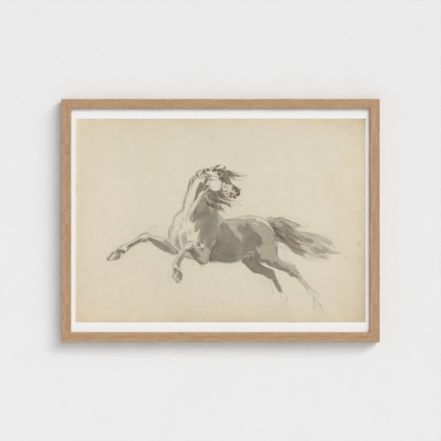 Framed artwork of a silver teapot on a wooden surface with a neutral background