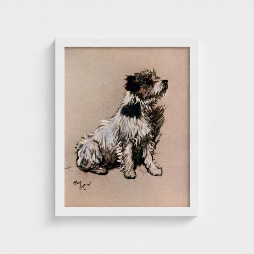 Framed artwork of a dog on a beige background