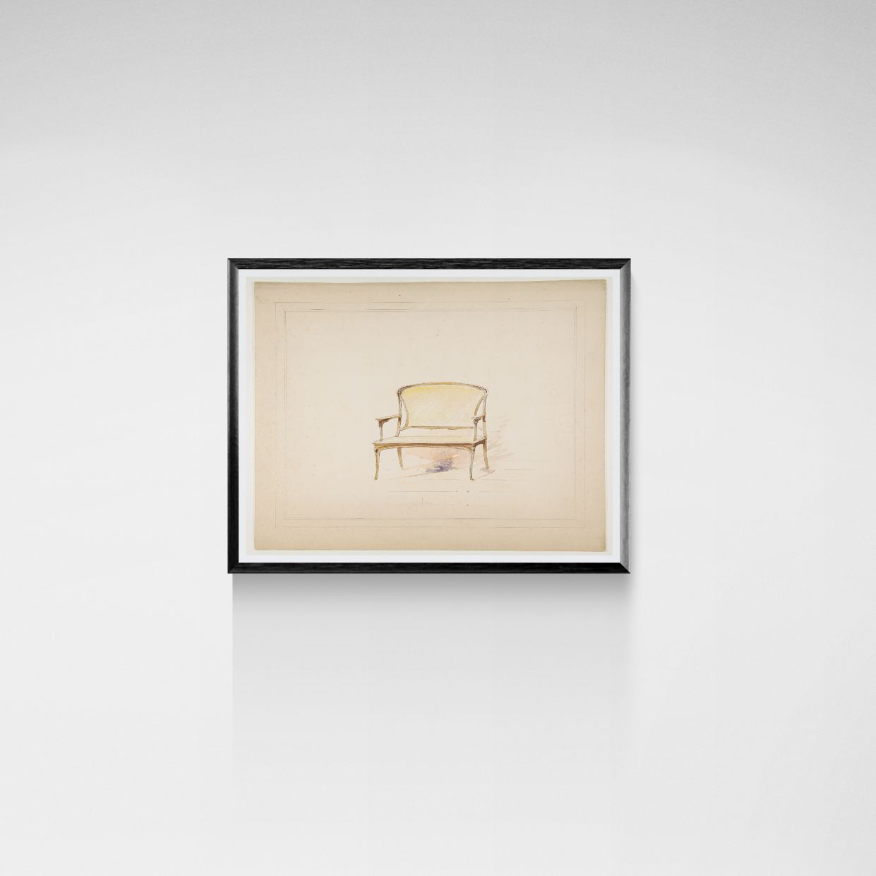 Framed artwork of a chair on a beige background