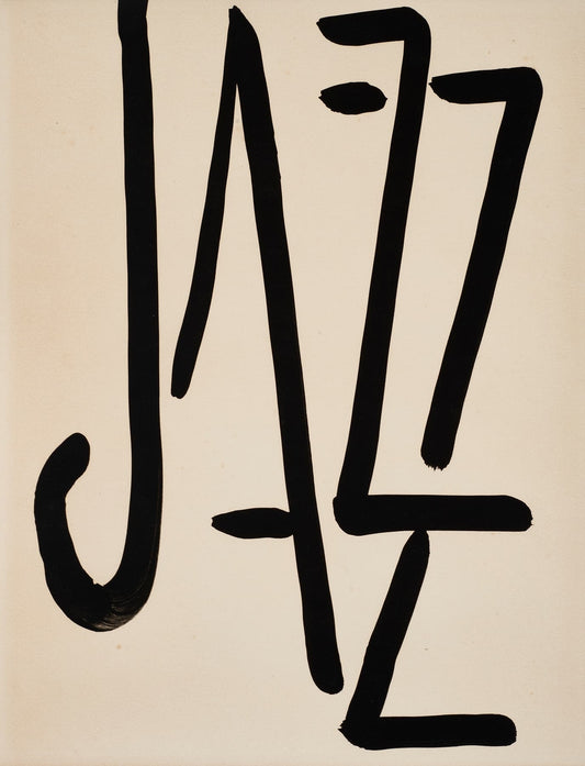 High quality Giclée reproduction of Henri Matisse's 1947 Jazz Series cover, featuring bold black stylized typography, vintage Modernist cut-out print.