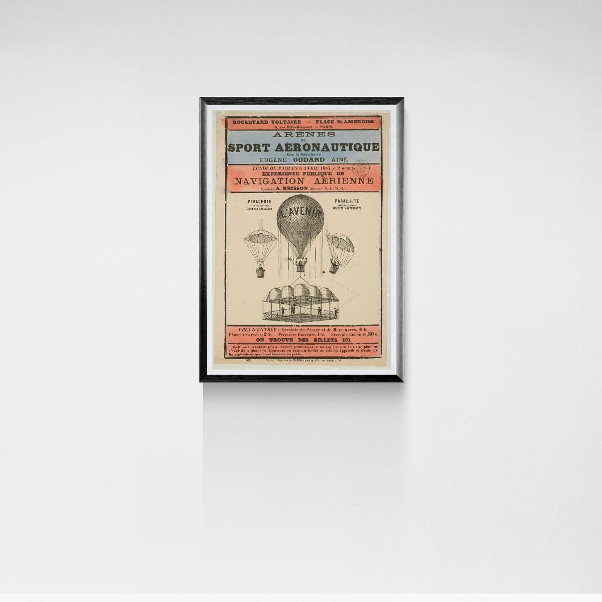 Framed vintage-style aeronautics poster on a white wall