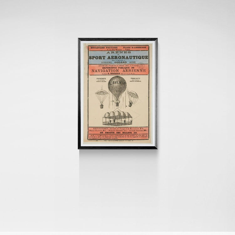 Framed vintage-style aeronautics poster on a white wall
