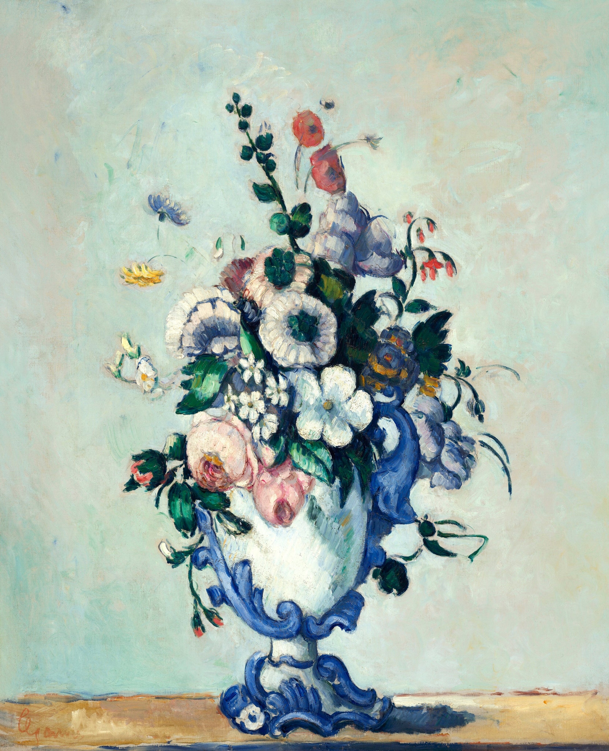 Flowers in a rococo vase (1800s) | Paul Cezanne