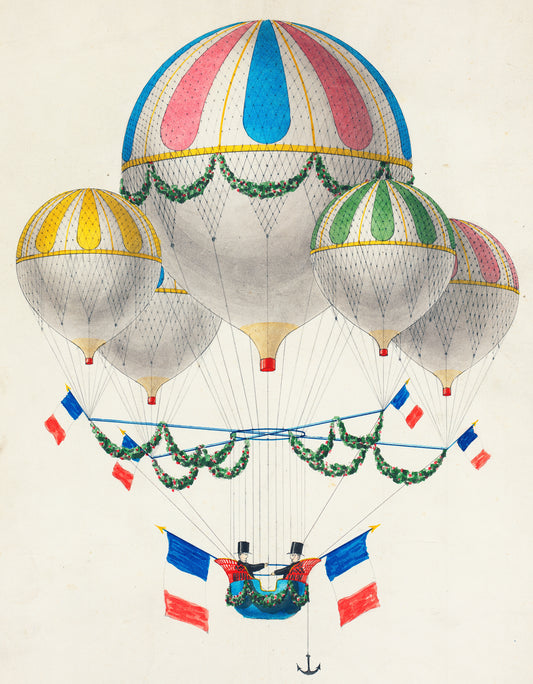 Arte francés vintage en globo aerostático (década de 1800) | de Neuville