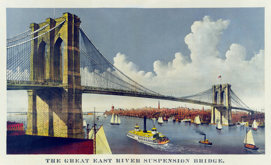 East river suspension bridge (1870s) | New York wall art | Currier & Ives.