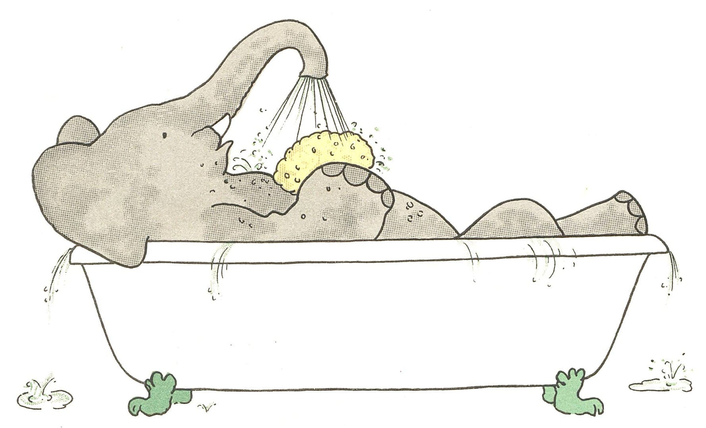 High quality Giclée reproduction of Jean de Brunhoff's 1930s illustration of Babar the Elephant taking a bath, vintage children's book art.