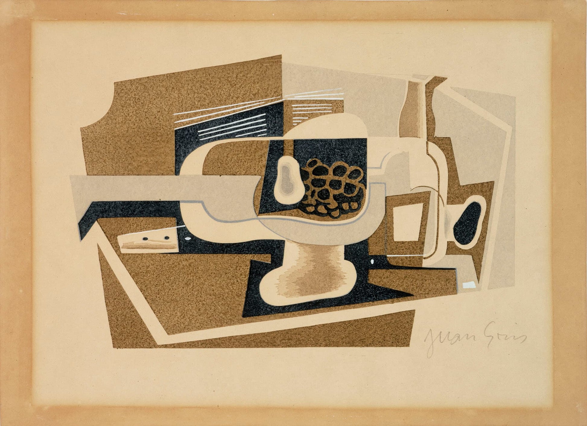 Abstract artwork with geometric shapes and a signature in the corner