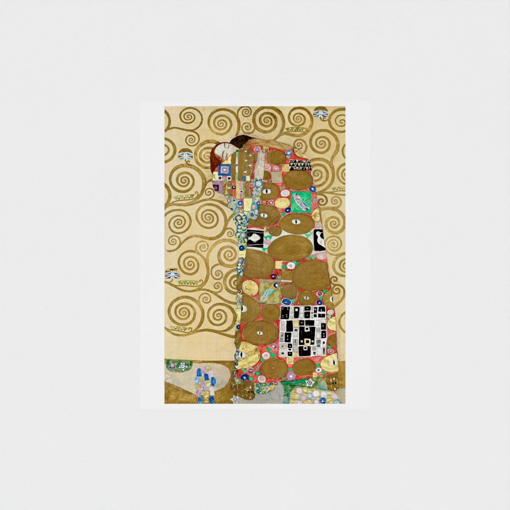 Famous artwork with swirling patterns and figures on a beige background