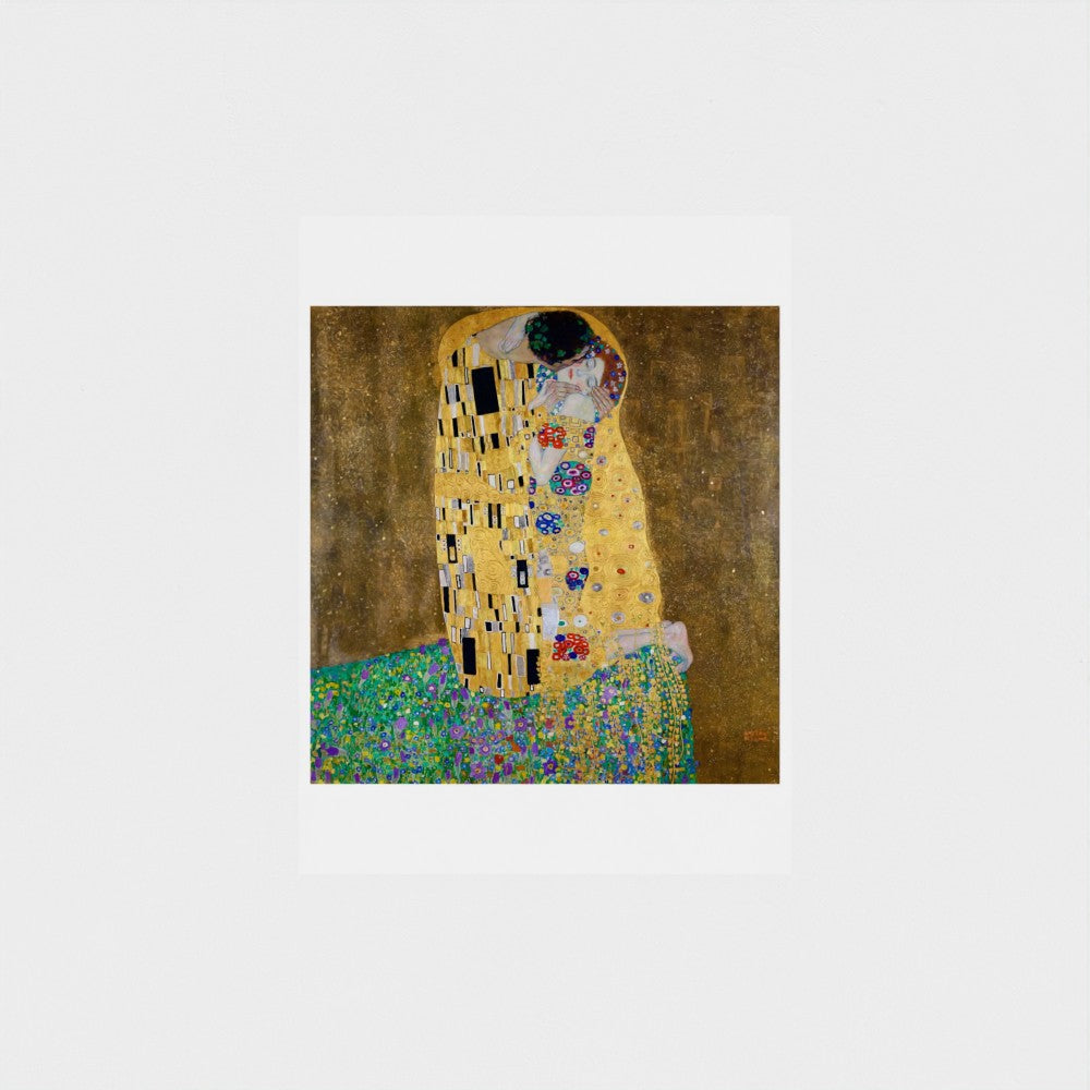 Painting of 'The Kiss' by Gustav Klimt on a white background