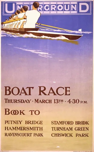 Promotional poster for a boat race event with rowers in a boat against a blue sky.