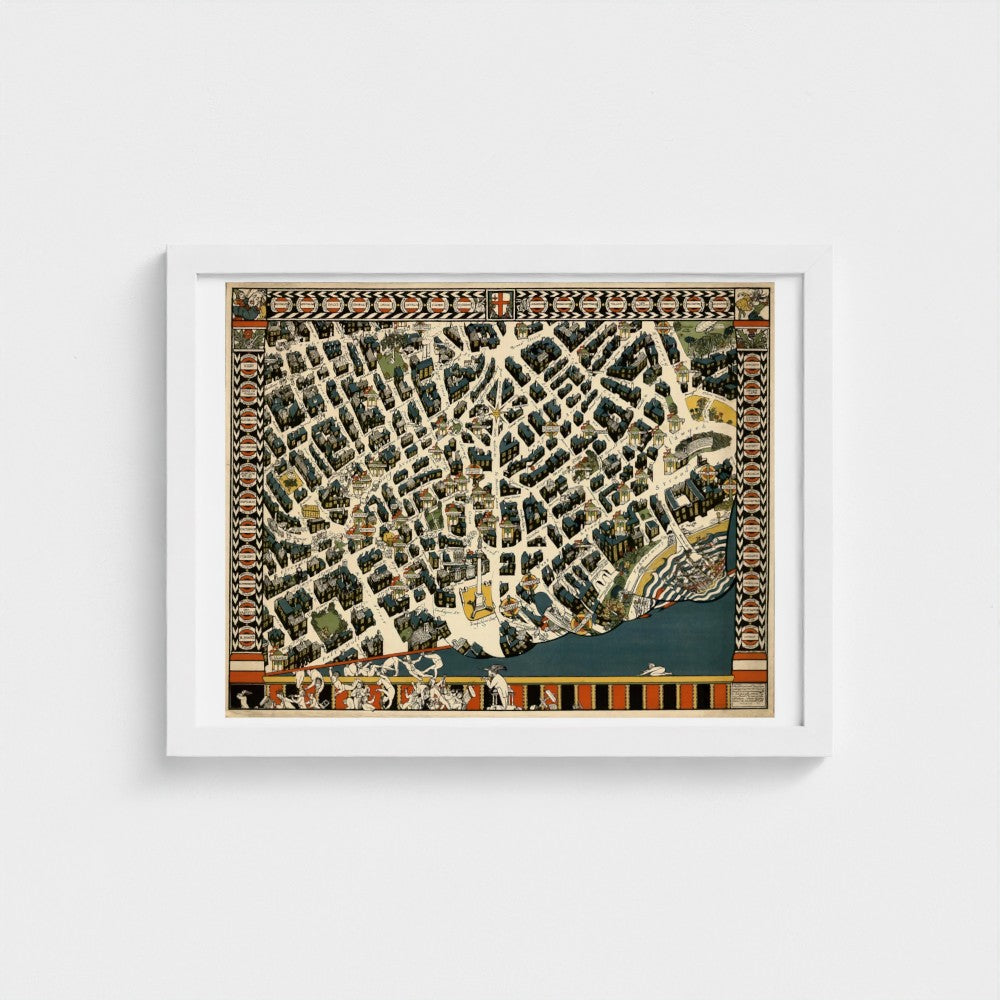 Framed map print on a white wall