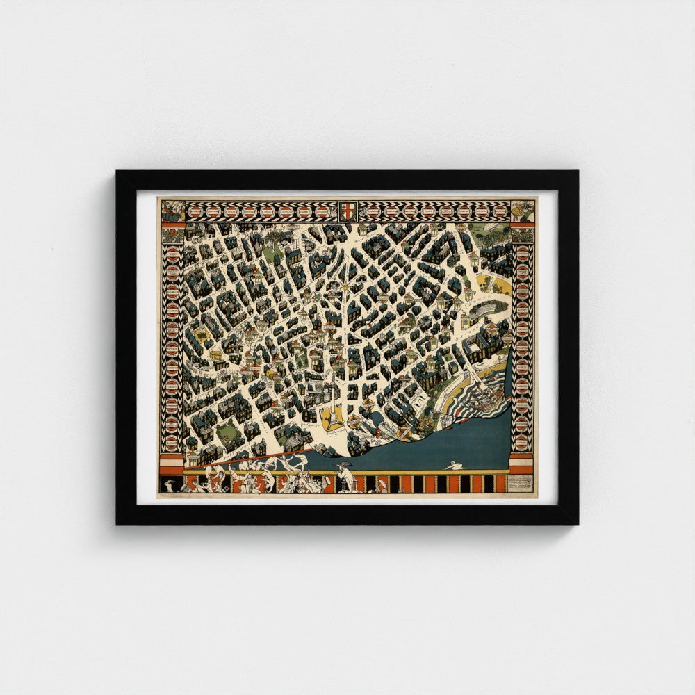 Framed map print on a white wall