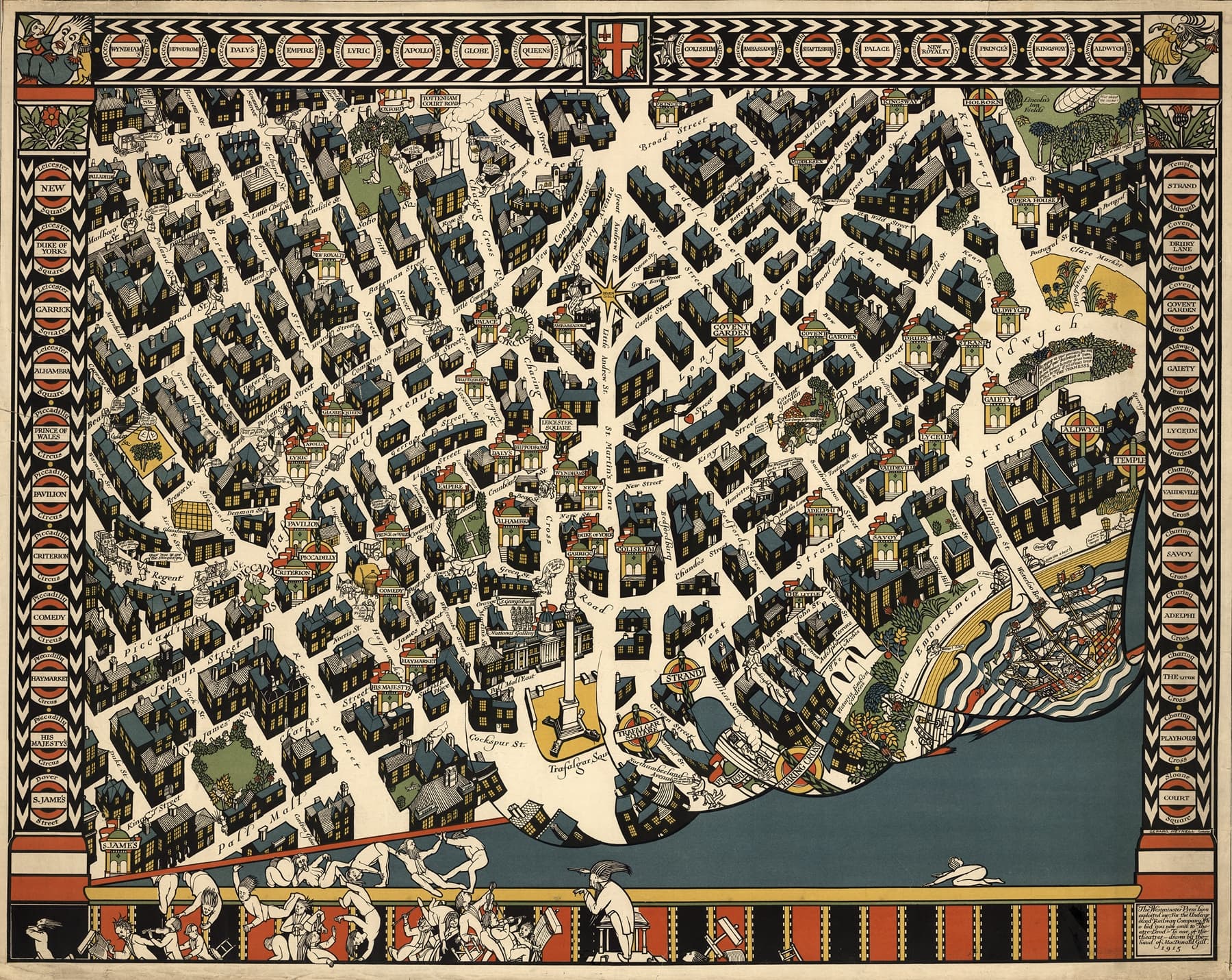 Vintage-style map of a city with decorative border