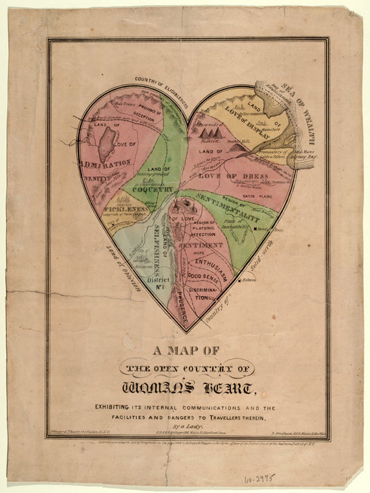 Vintage map of the female reproductive system with colored sections on a beige background