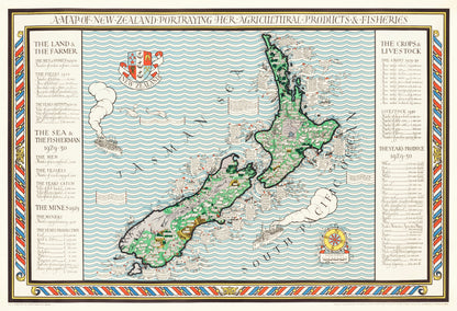 Agricultural New Zealand old map print (1920s)