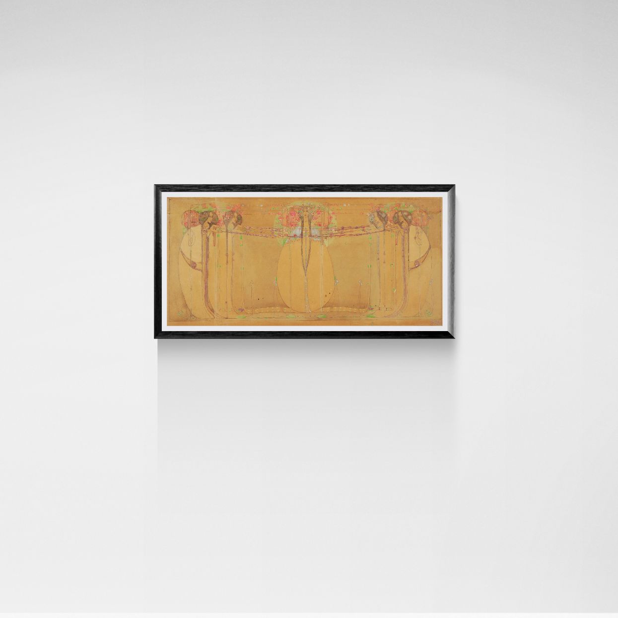 Framed Margaret Macdonald Mackintosh artwork on a white wall