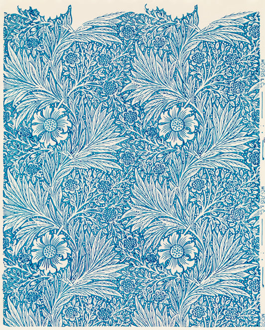 Floral pattern in blue and white on a textured background