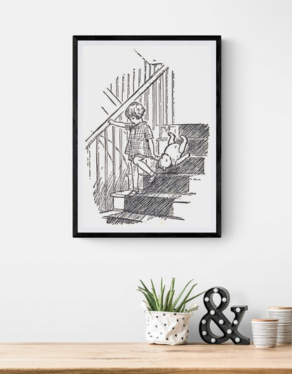 Christopher Robin on stairs (1920s) | Winnie the Pooh artwork | E H Shepard