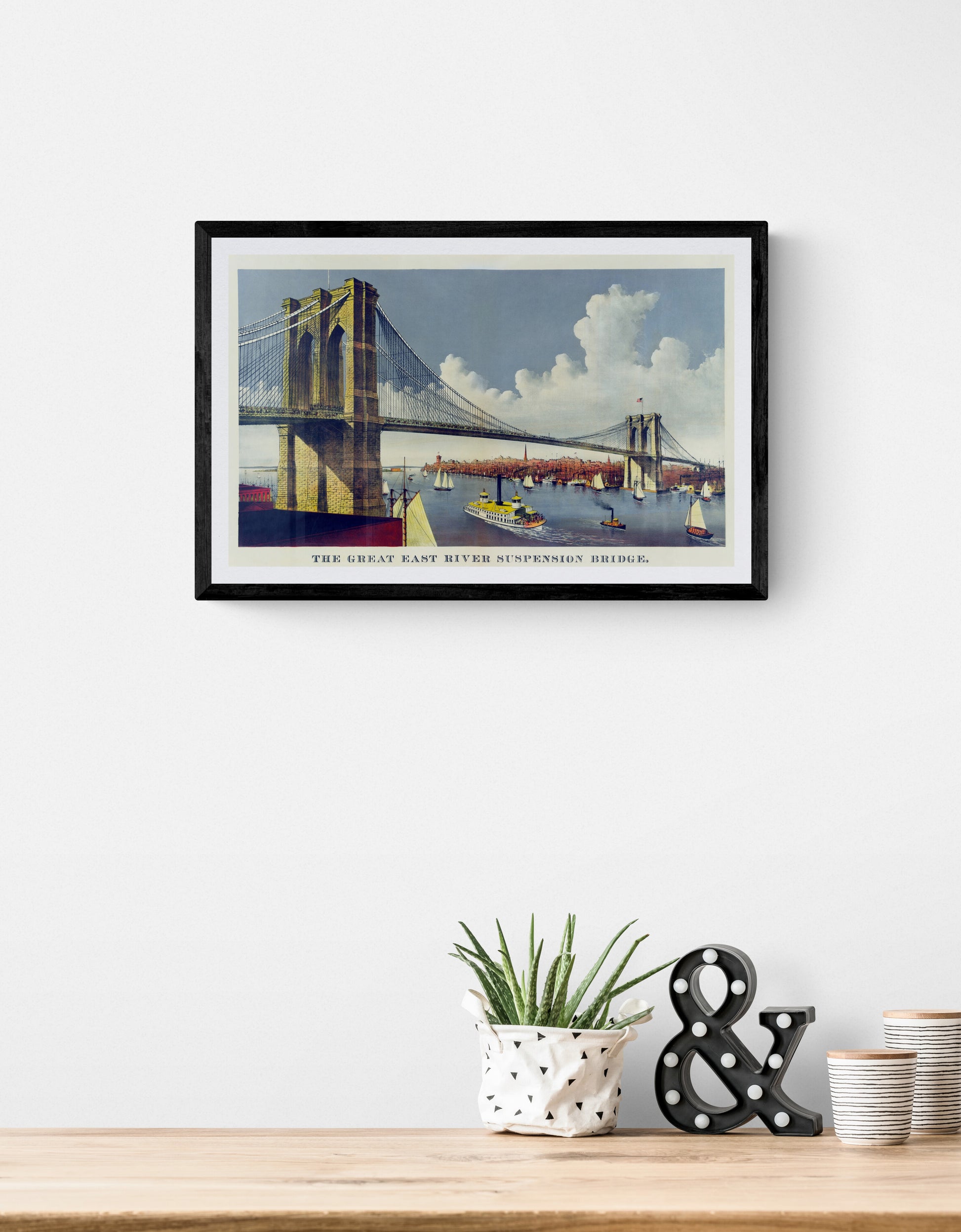 East river suspension bridge (1870s) | New York wall art | Currier & Ives.