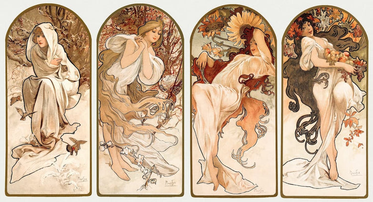 Mucha "Seasons" print (1896) | Iconic Art Nouveau Decorative Panels | Vintage Giclée Reproduction