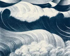 Artistic depiction of swirling clouds in blue and white