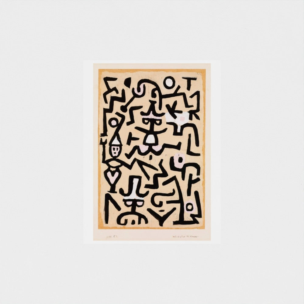 Abstract artwork with black lines on a beige background