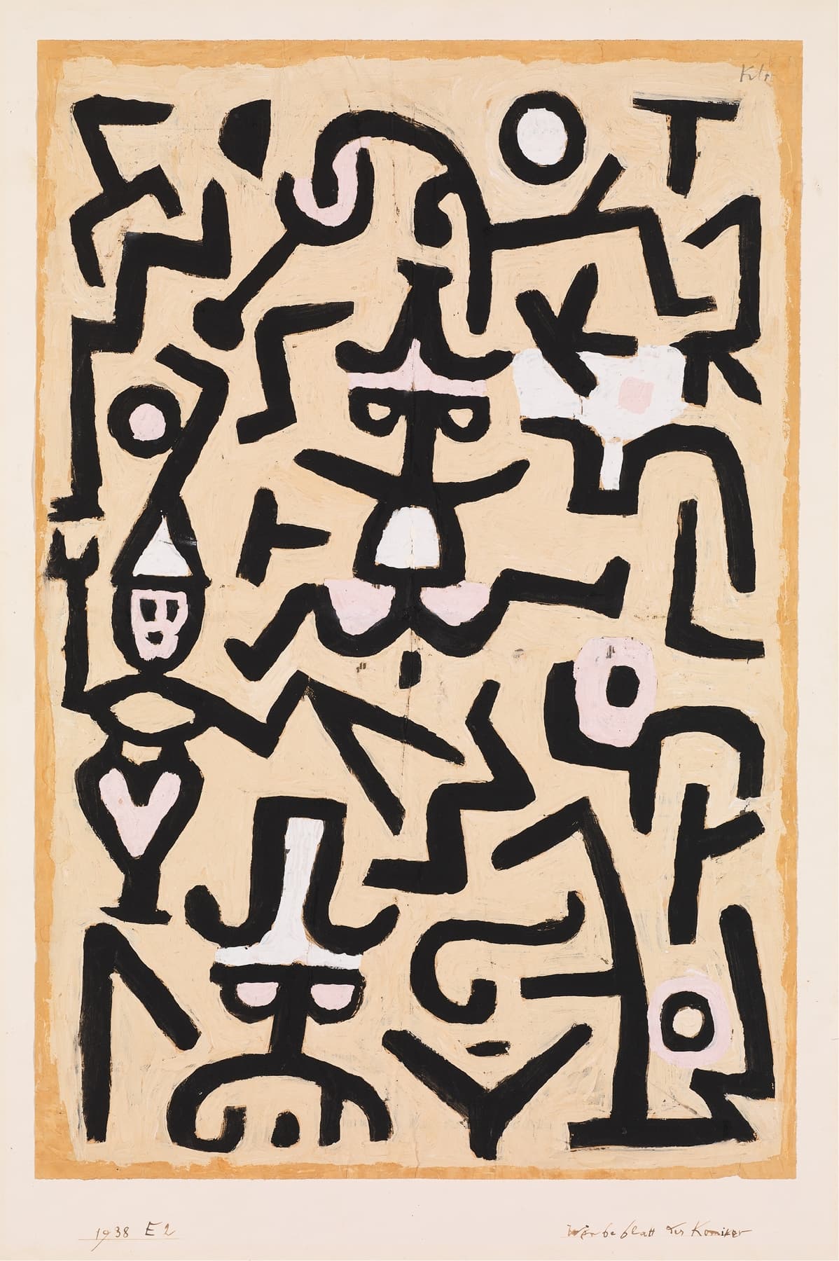 Abstract artwork with black lines on a beige background